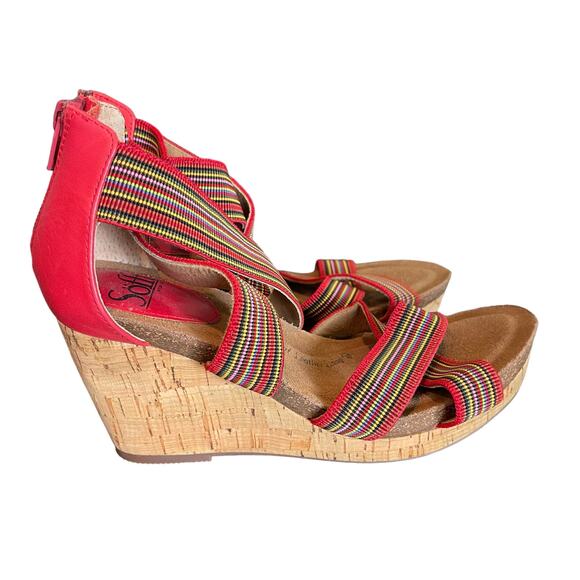 Sofft Women’s Cary Leather Strappy Striped Wedge Sandal-Red, Size 7.5 M - Picture 4 of 10